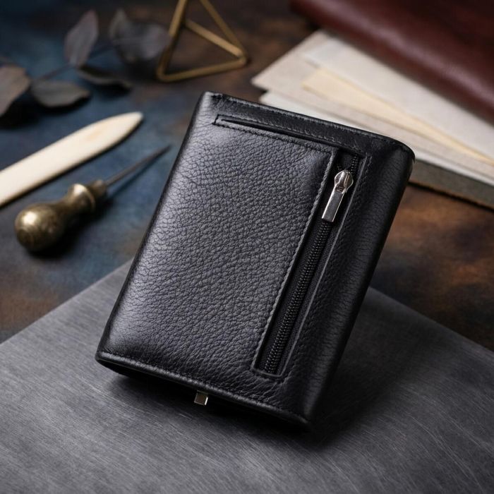 Симпатичний жіночий гаманець із монетницею з натуральної шкіри ST Leather 19481 чорний