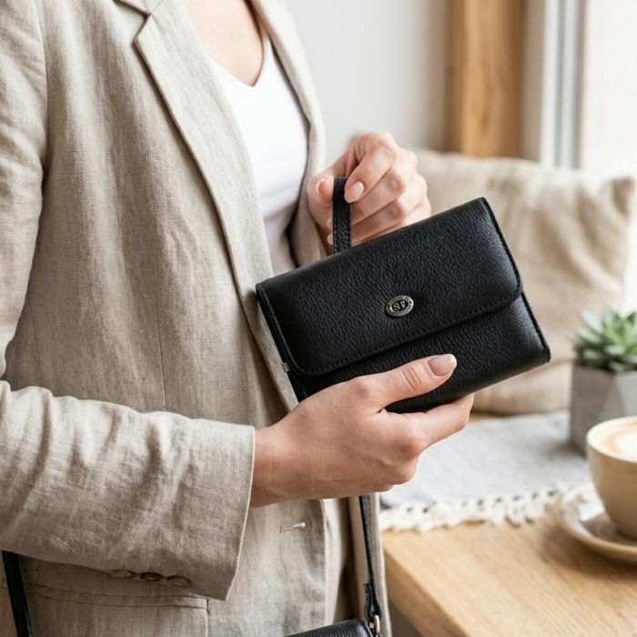 Симпатичний жіночий гаманець із монетницею з натуральної шкіри ST Leather 19481 чорний