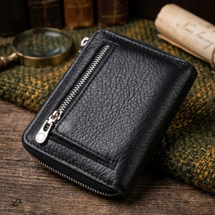Кожаный женский кошелек на молнии с металлическим логотипом производителя ST Leather 19483 черный.