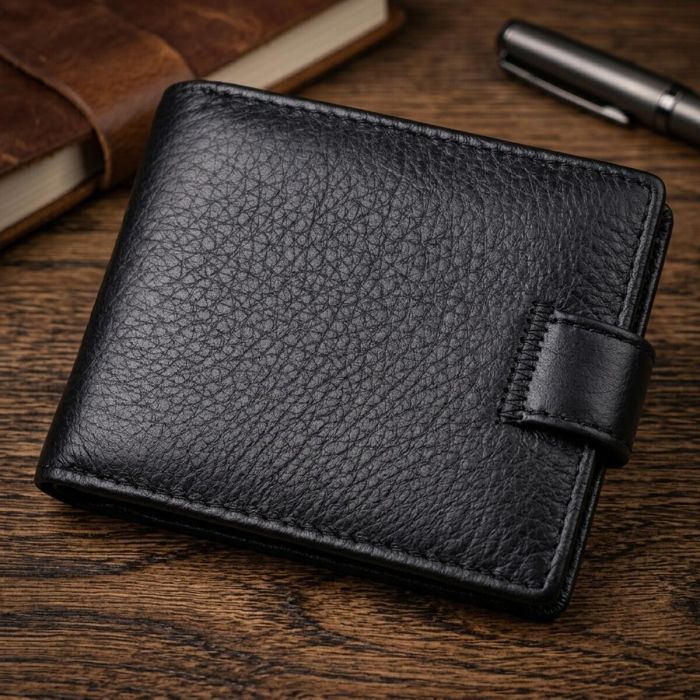Невеликий місткий гаманець із натуральної шкіри ST Leather 22456 чорний