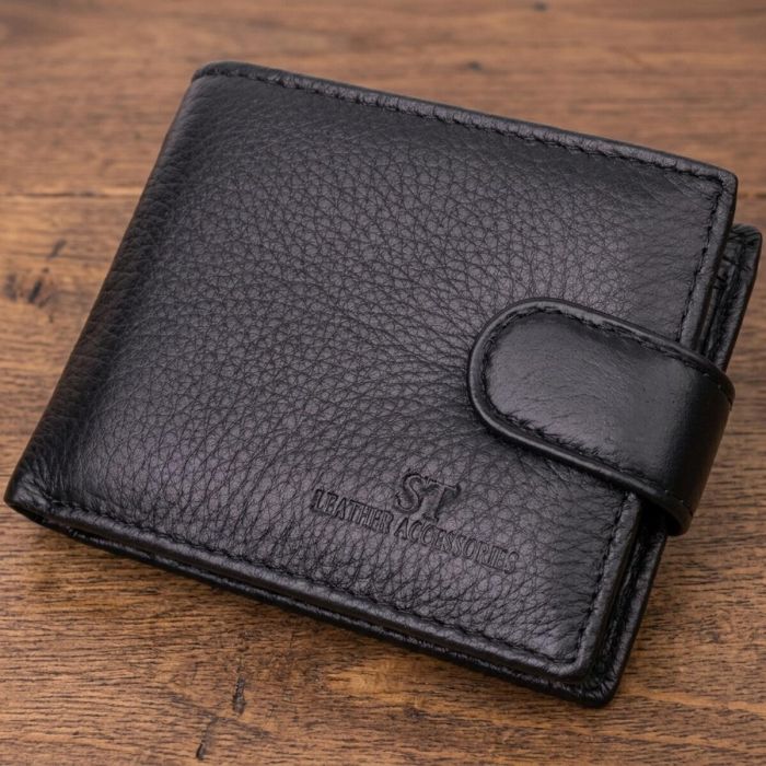 Невеликий місткий гаманець із натуральної шкіри ST Leather 22456 чорний