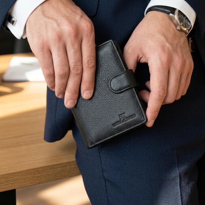 Вертикальный кошелек с блоком под документы из натуральной кожи ST Leather 22479 черный
