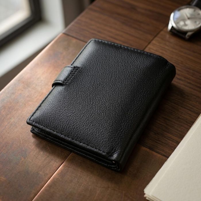 Вертикальный кошелек с блоком под документы из натуральной кожи ST Leather 22479 черный