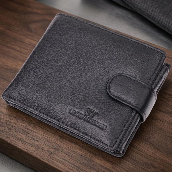Интересный кошелек с блоком под документы из натуральной кожи ST Leather 22480 черный