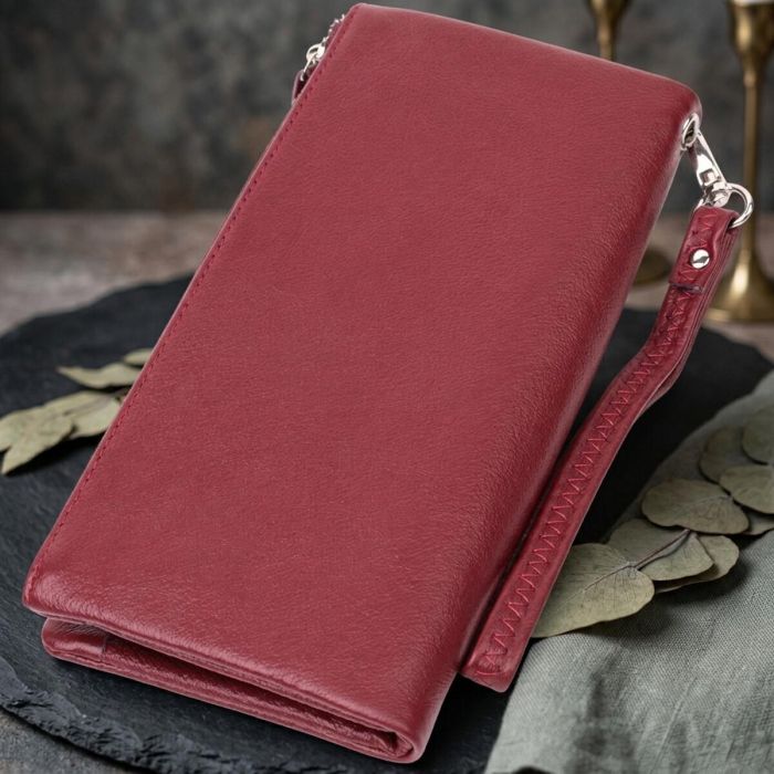 Добротный женский кошелек-клатч с двумя молниями из натуральной кожи ST Leather 22528 бордовый
