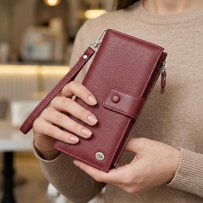 Вертикальный женский кошелек-клатч из натуральной кожи ST Leather 22535 бордовый