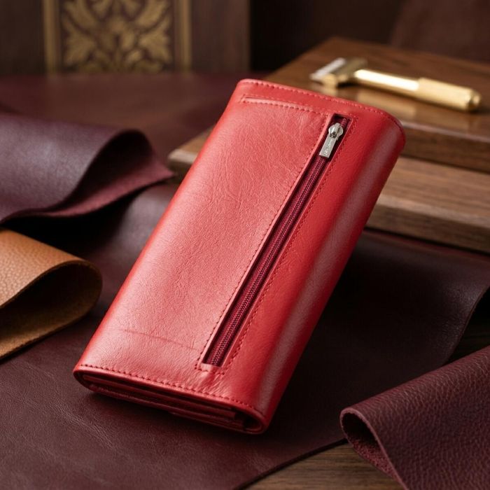 Женский кошелек с геометрическим клапаном из натуральной кожи ST Leather 22545 красный