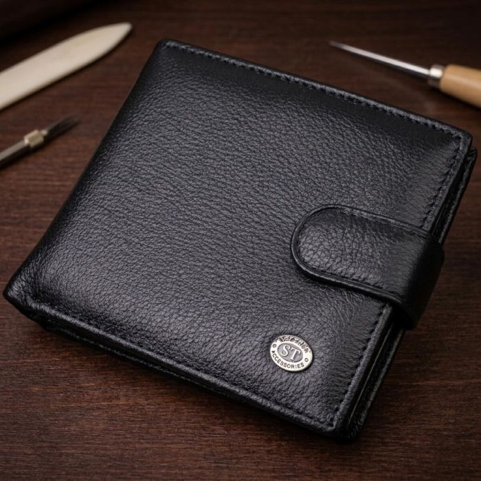 Чоловічий трендовий гаманець із натуральної шкіри ST Leather 22553 чорний