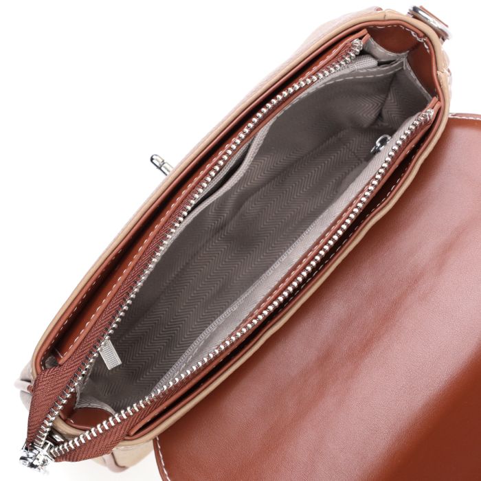 Стильна сумка жіноча з фактурним клапаном з натуральної шкіри Vintage 22620 бежева