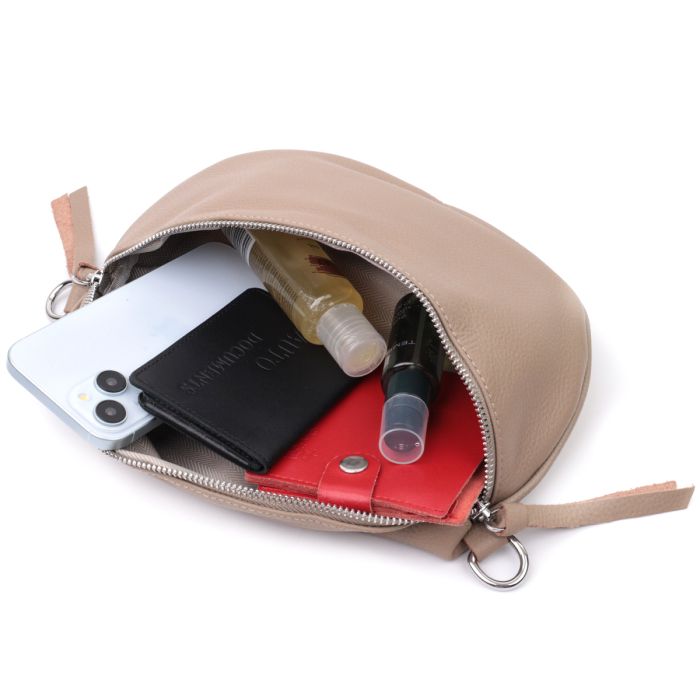 Шкіряна жіноча сумка через плече з міні гаманцем Vintage 22663 бежева
