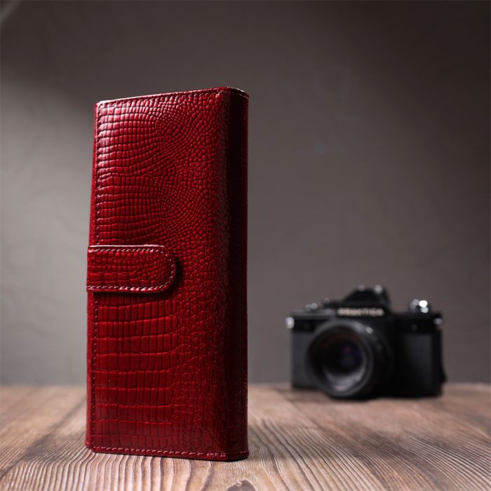 Шкіряний лакований гаманець з блоком для кредитних карток ST Leather 22682 червоний