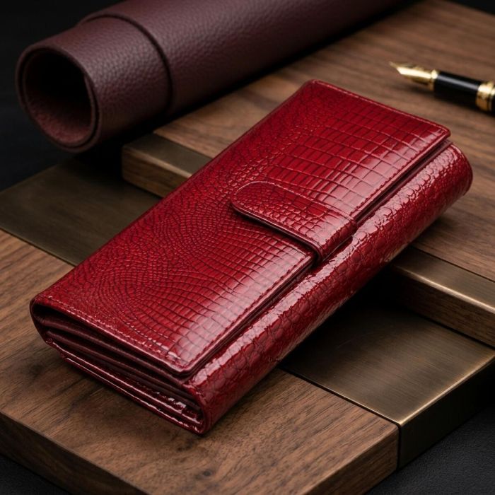 Шкіряний лакований гаманець з блоком для кредитних карток ST Leather 22682 червоний