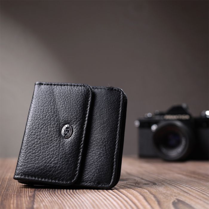Компактный женский кошелек с карманом для монет из натуральной кожи ST Leather 22690 черный