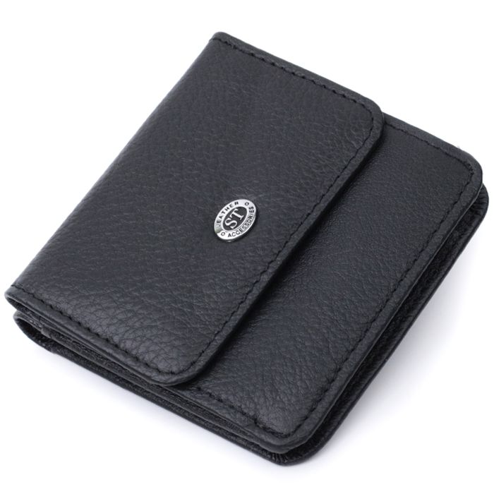 Компактный женский кошелек с карманом для монет из натуральной кожи ST Leather 22690 черный