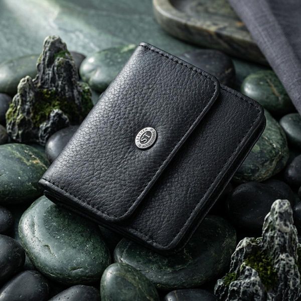 Компактный женский кошелек с карманом для монет из натуральной кожи ST Leather 22690 черный