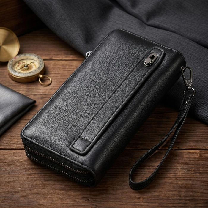 Стильный мужской клатч на два отделения из натуральной кожи ST Leather 22700 черный