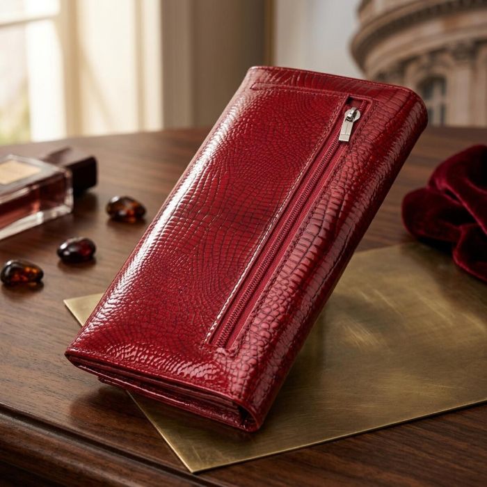 Лакированный женский кошелек с фактурой под рептилию из натуральной кожи ST Leather 22717 красный