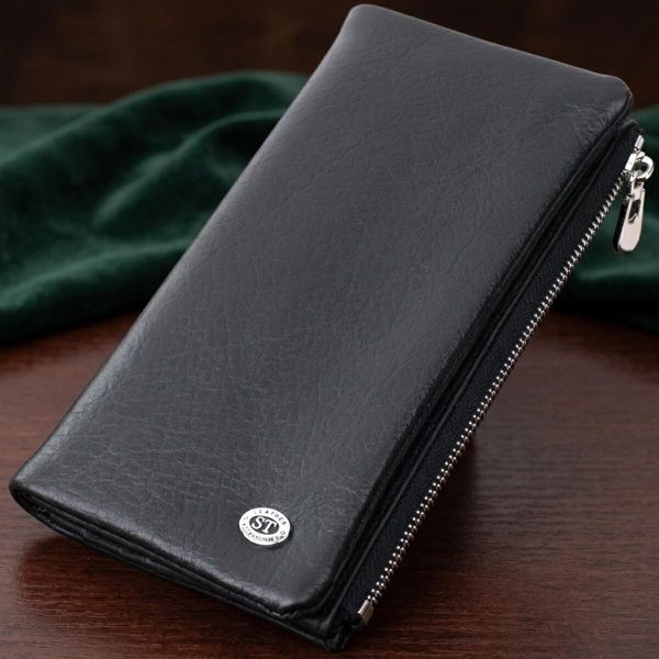 Вертикальный кошелек унисекс из мягкой натуральной кожи ST Leather 22743 черный