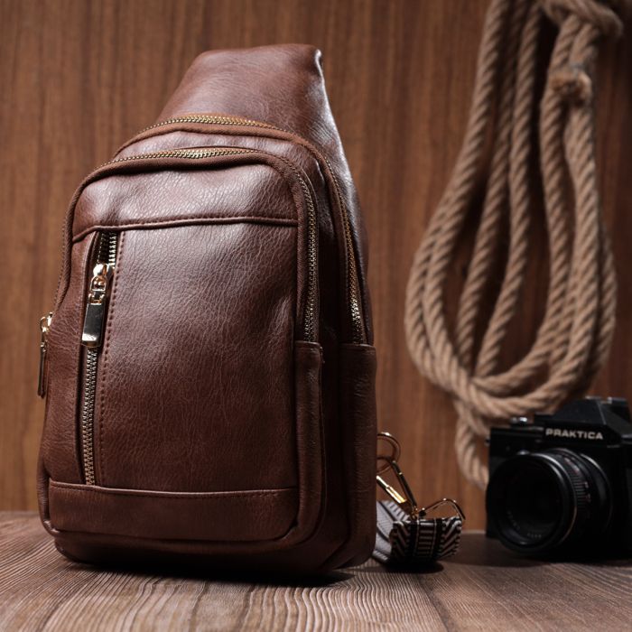 Удобная слинг сумка для женщин из экокожи Vintage 22747 коричневая