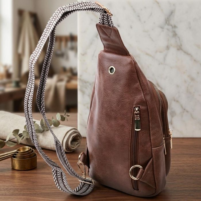 Удобная слинг сумка для женщин из экокожи Vintage 22747 коричневая