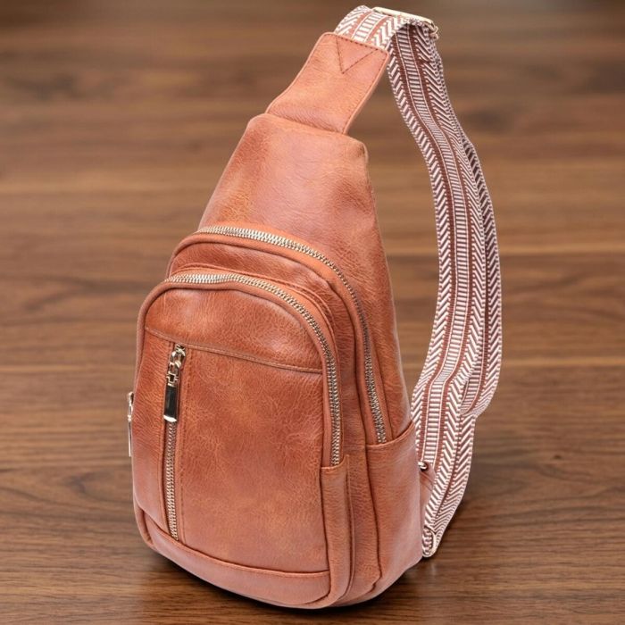 Интересная слинг сумка для женщин из экокожи Vintage 22749 рыжая