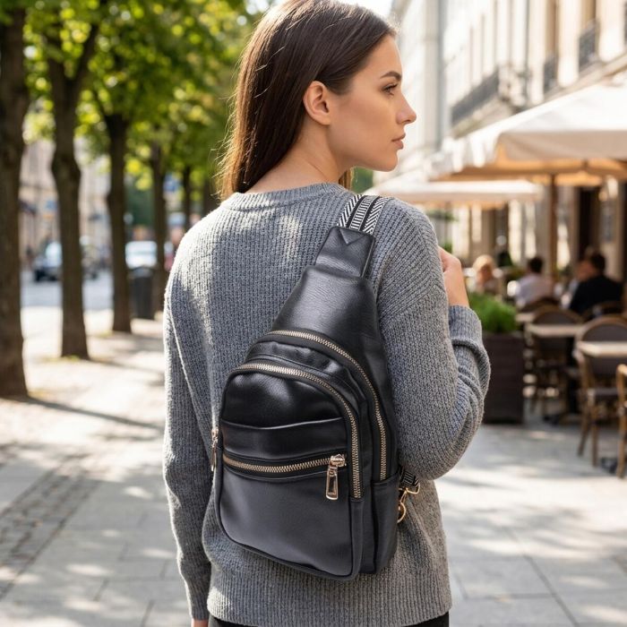 Цікава жіноча сумка з однією лямкою через плече з екошкіри Vintage 22759 чорна