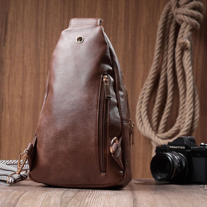 Модна жіноча сумка з однією лямкою через плече з екошкіри Vintage 22760 коричнева