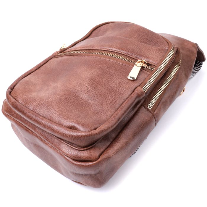 Модна жіноча сумка з однією лямкою через плече з екошкіри Vintage 22760 коричнева