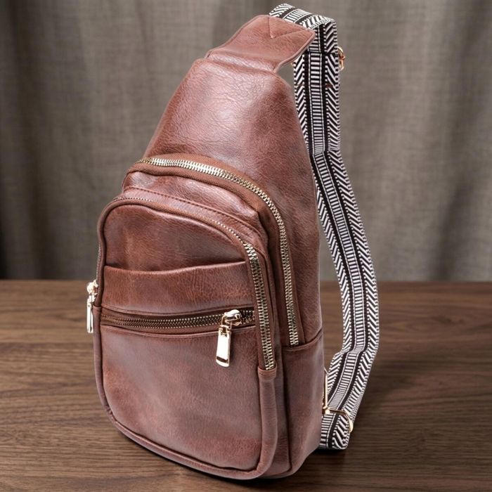 Модная женская сумка с одной лямкой через плечо из экокожи Vintage 22760 коричневая
