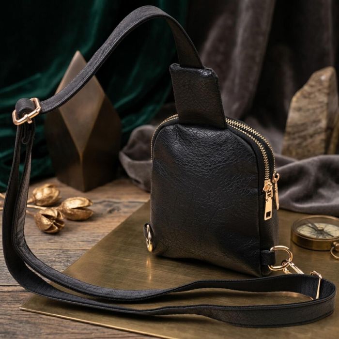 Невелика жіноча сумка через плече на два відділення з екошкіри Vintage 22784 чорна