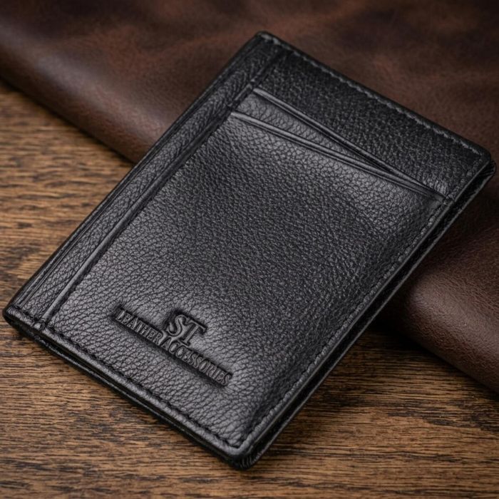 Чоловічий гаманець для карток із натуральної шкіри ST Leather 23091 чорний