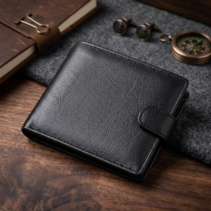 Классический мужской кошелек горизонтального формата из натуральной кожи ST Leather 23094 черный