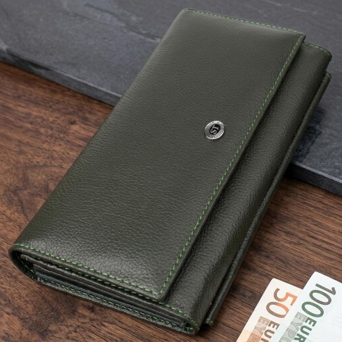 Горизонтальный кошелек с карманом для телефона из натуральной кожи ST Leather 23068 зеленый