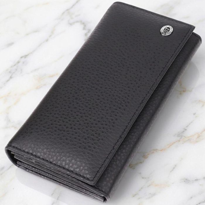 Женский вертикальный кошелек из натуральной кожи ST Leather 23084 черный