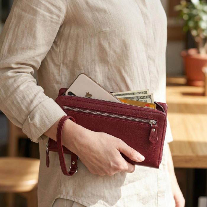 Шкіряний жіночий гаманець-клатч із відділенням під телефон ST Leather 23102 бордовий