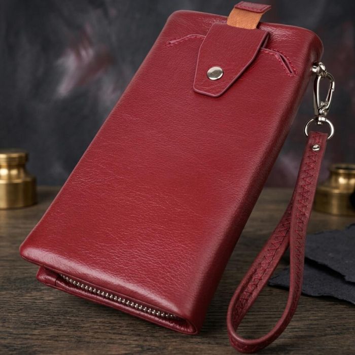 Шкіряний жіночий гаманець-клатч із відділенням під телефон ST Leather 23102 бордовий