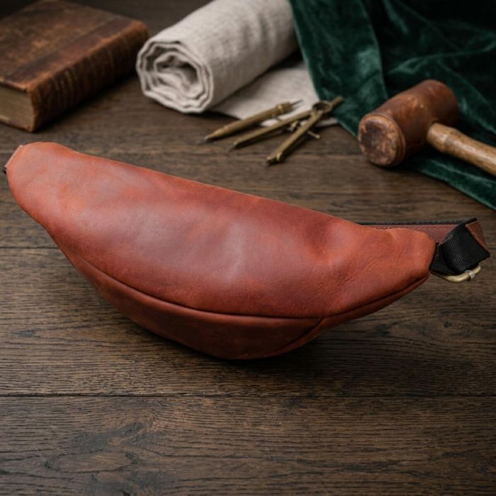 Бананка для мужчин отличного качества из натуральной кожи винтажной кожи Shvigel 23140 рыжая