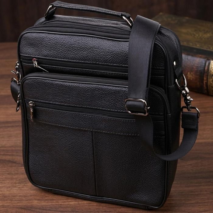 Сумка мужская с ручкой для переноски в руке из натуральной кожи Vintage 23029 черный