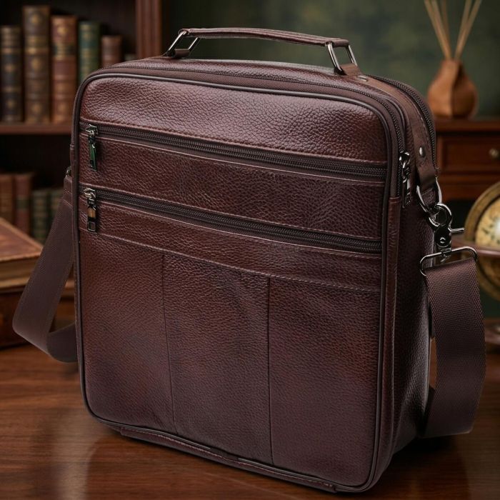 Сумка мужская с ручкой для переноски в руке из натуральной кожи Vintage 23030 коричневая