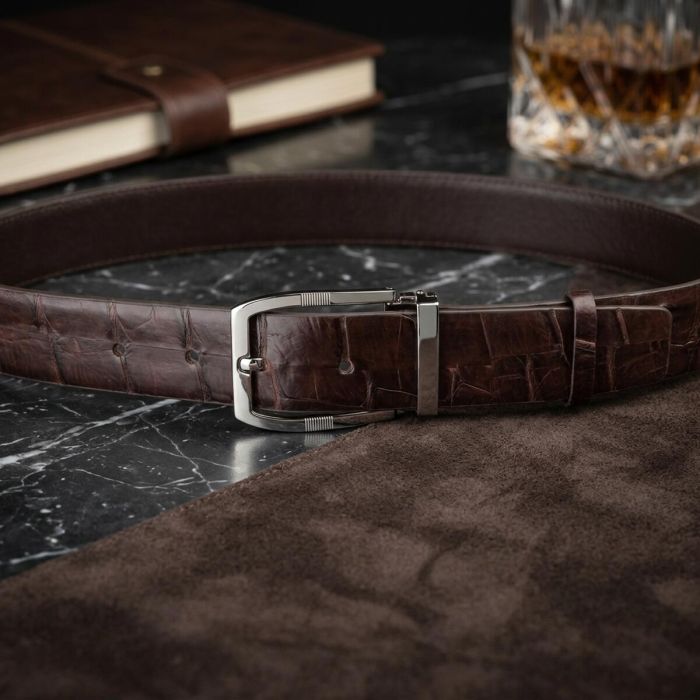 Ремень мужской из натуральной кожи крокодила коричневый CROCODILE LEATHER 18178