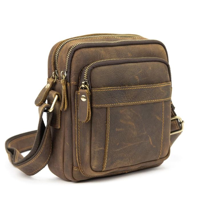 Невеликий шкіряний месенджер коричневого кольору Tiding Bag M39-681DB