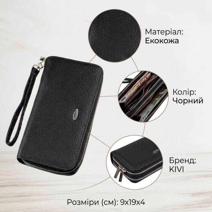Кошелек женский из зернистого экокожи KIVI 19045 черный