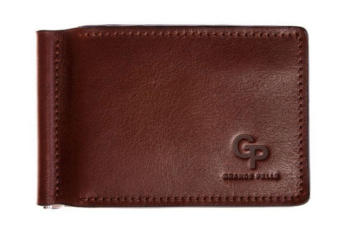 Затиск з монетницьою, коньяк Grande Pelle 125623