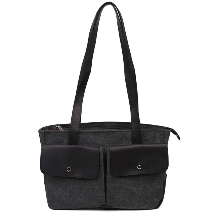 Жіноча сумка тоут з канвас та шкіри TARWA RAg-3930-3md з передніми кишенями (RAg-3930-3md)