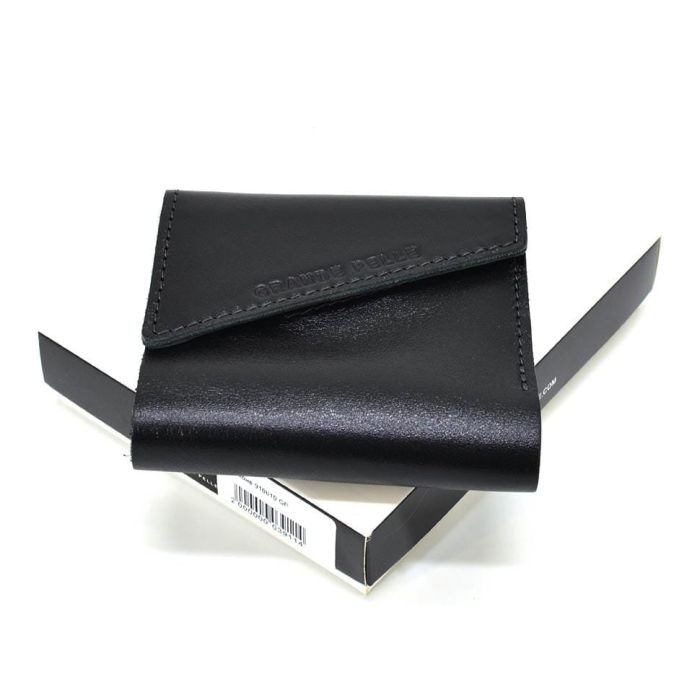Шкіряне портмоне чорне глянсове Grande Pelle 910610 з монетницею (910610)