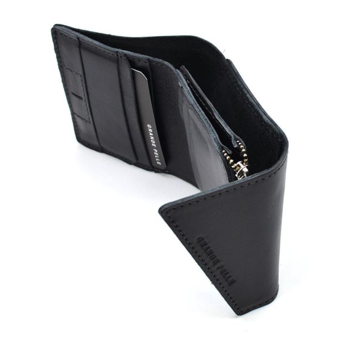 Шкіряне портмоне чорне глянсове Grande Pelle 910610 з монетницею (910610)