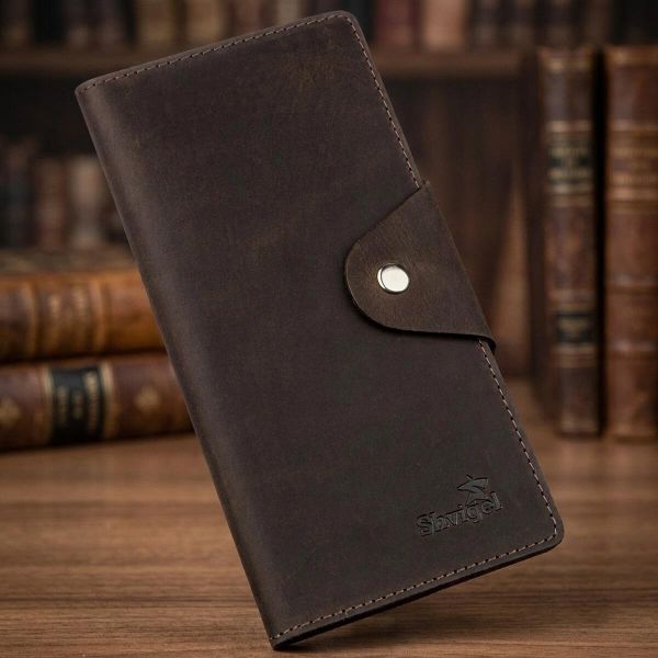 Гаманець вертикальний із вінтажної шкіри на кнопках SHVIGEL 16180 коричневий