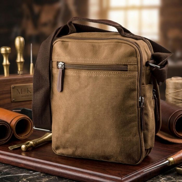 Універсальна текстильна чоловіча сумка на два відділення 20200 Vintage коричневий