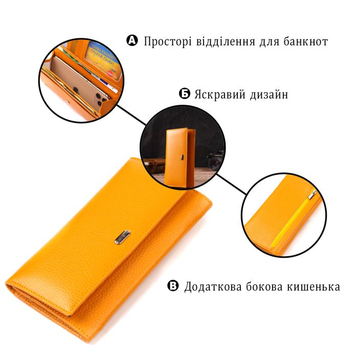 Яркий женский кошелек из натуральной кожи Canpellini 21832 желтый