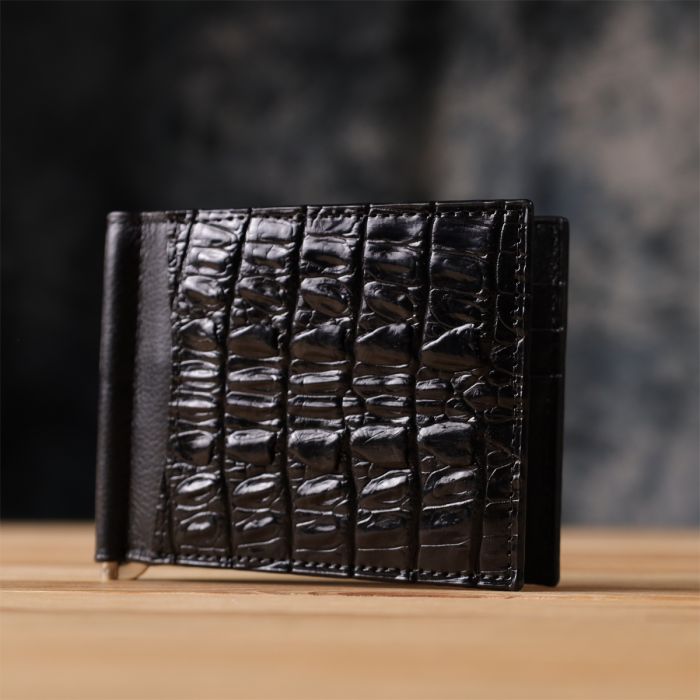 Зажим из натуральной кожи крокодила черный CROCODILE LEATHER 18169
